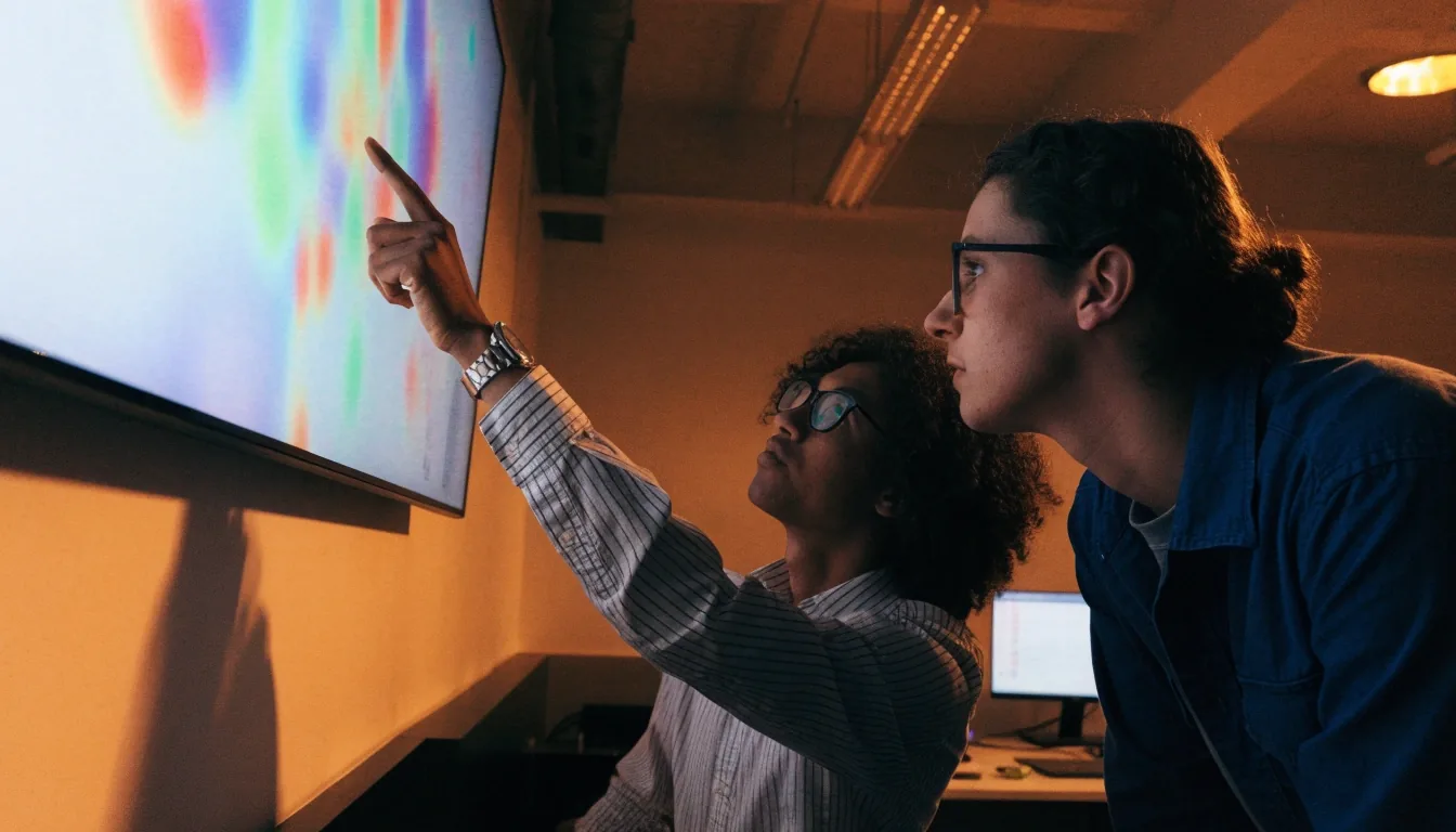 Development team reviewing anonymous site traffic on a studio display