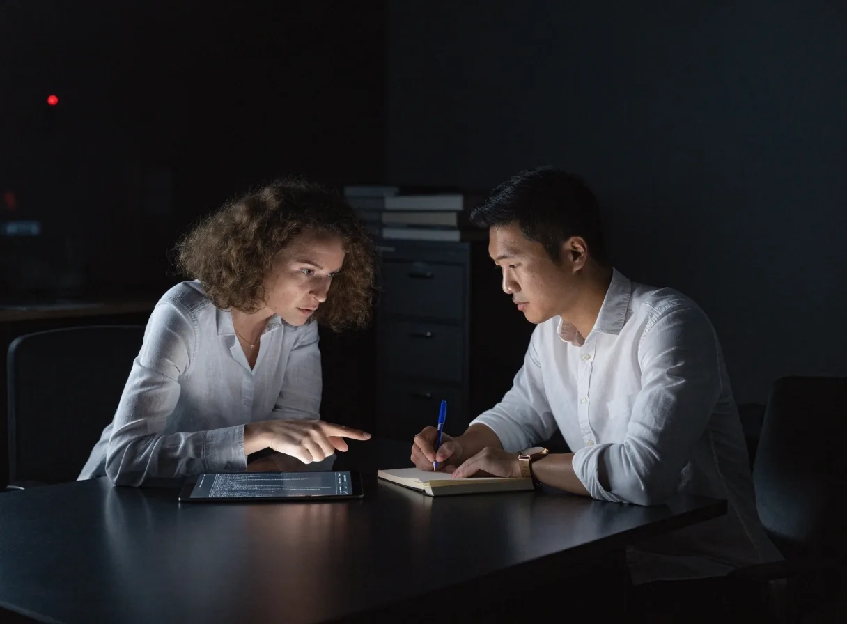 Sidebench team reviewing retrieval output sources during an AI project session
