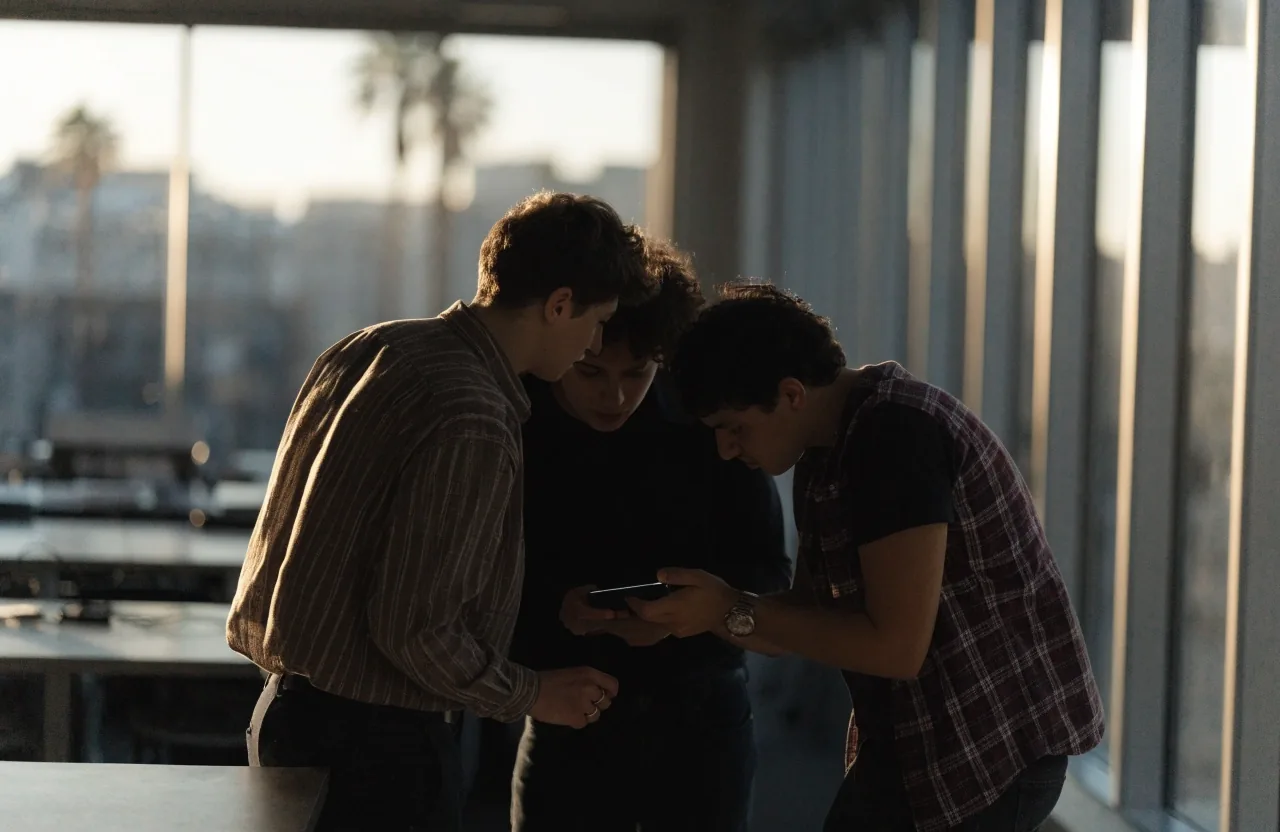 Sidebench team reviewing a mobile app build together in the studio